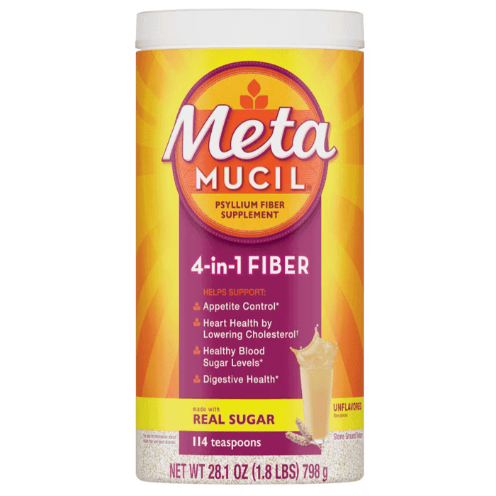 Metamucil 4-in-1 Psyllium Fiber Supplement Powder Unflavored - 114 Ct