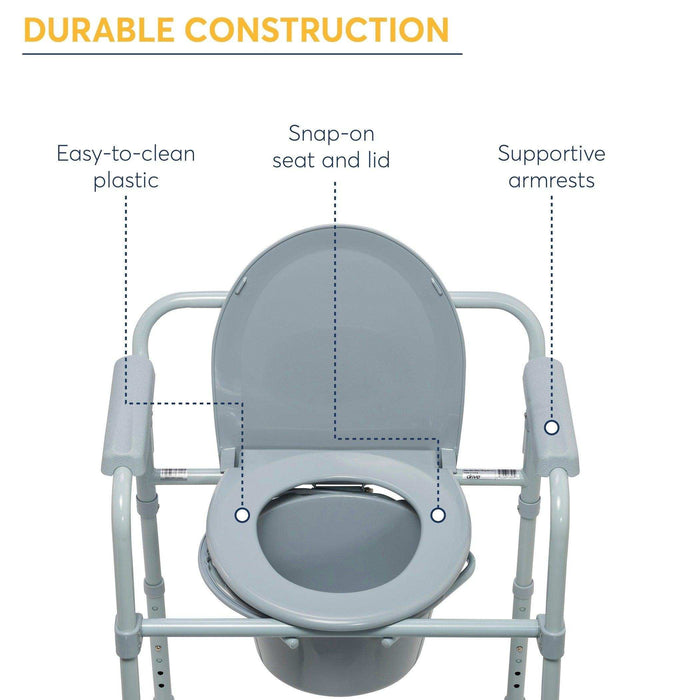 Drive Medical Steel Folding Deep Seat Bedside Commode - Elvoros