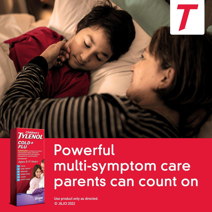 Tylenol Children's Cold & Flu Liquid Oral Suspension Grape - 4 fl. oz - Elvoros