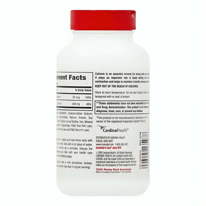 Leader Calcium 600Mg Plus Vitamin D3 20Mcg Dietary Supplement Tablets