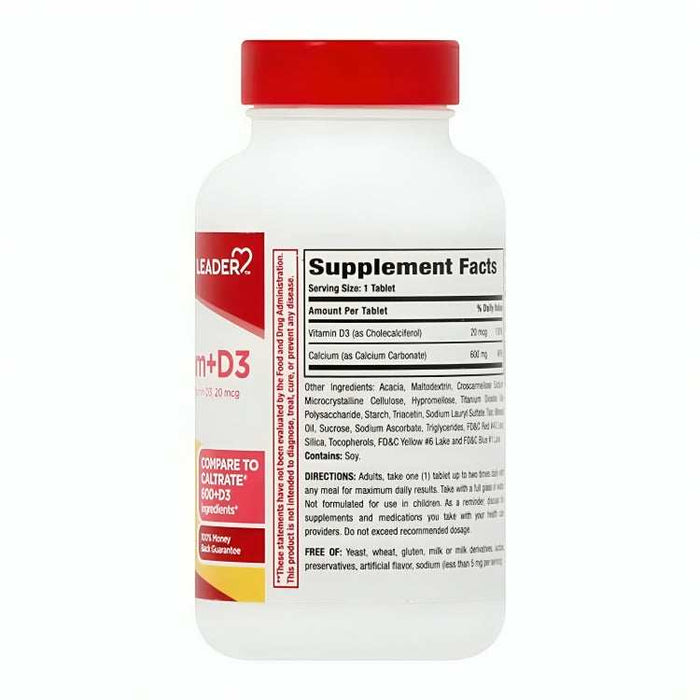 Leader Calcium 600Mg Plus Vitamin D3 20Mcg Dietary Supplement Tablets