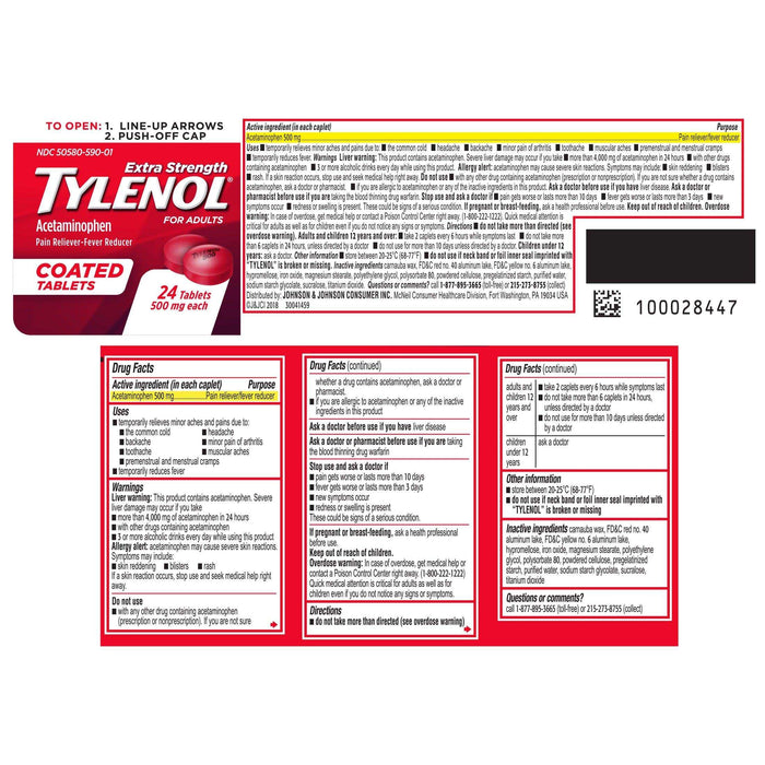 Tylenol Extra Strength Pain Relief Acetaminophen Tablets - 24 Count - Elvoros