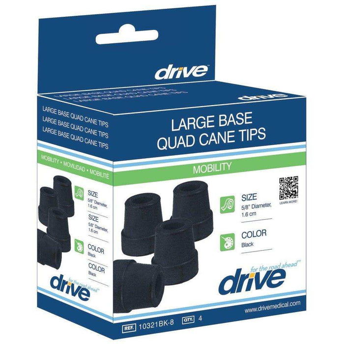 Drive Medical Large Base Quad Cane Tips Black - 3/4" - Elvoros