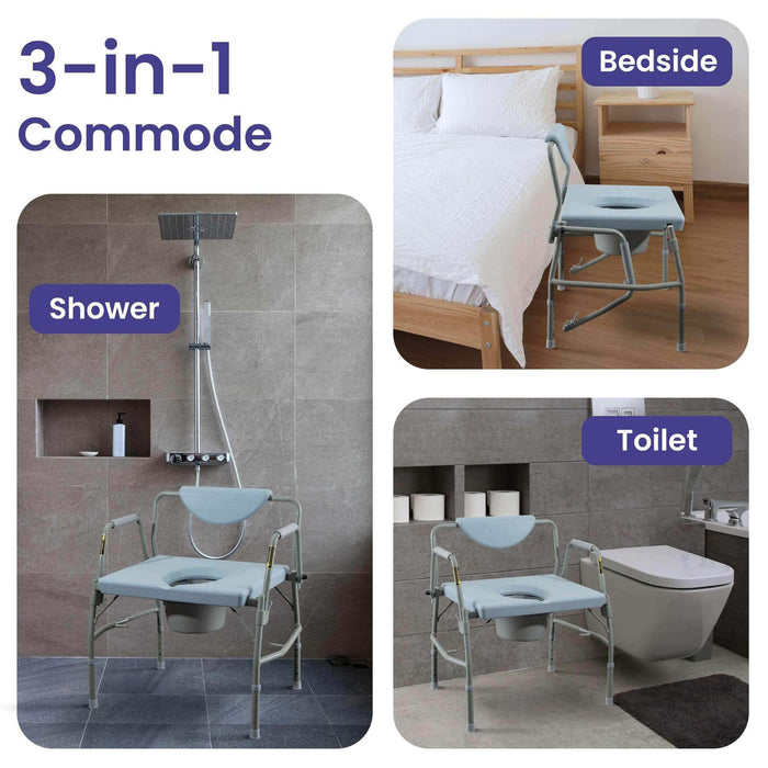 Medacure Bariatric Adjustable Bedside Drop-Arm Commode Chair - Elvoros