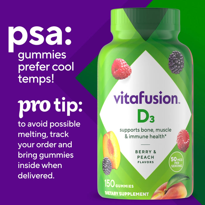 Vitafusion 50mcg Vitamin D3 Gummy Vitamins Berry and Peach