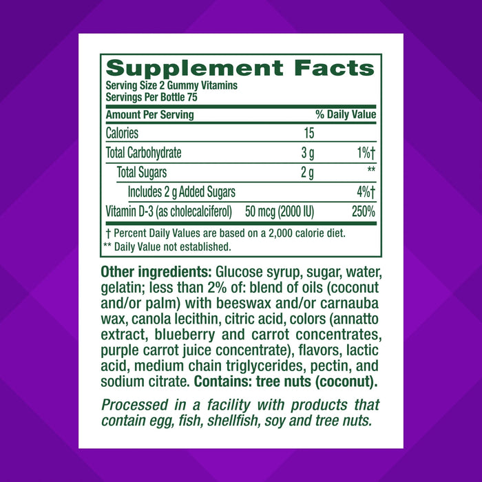 Vitafusion 50mcg Vitamin D3 Gummy Vitamins Berry and Peach