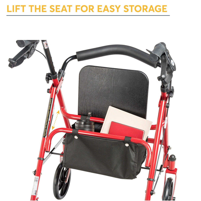 Drive Medical Four Wheel Rollator Walker with Folding Back Support - Elvoros
