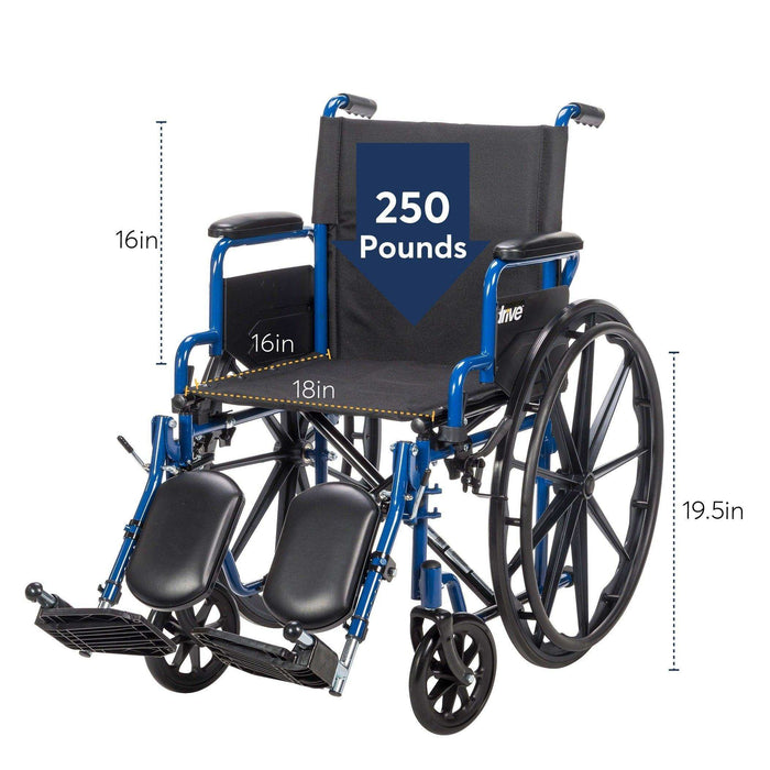 Drive Medical Blue Streak Wheelchair with Flip Back Desk Arms - Elvoros