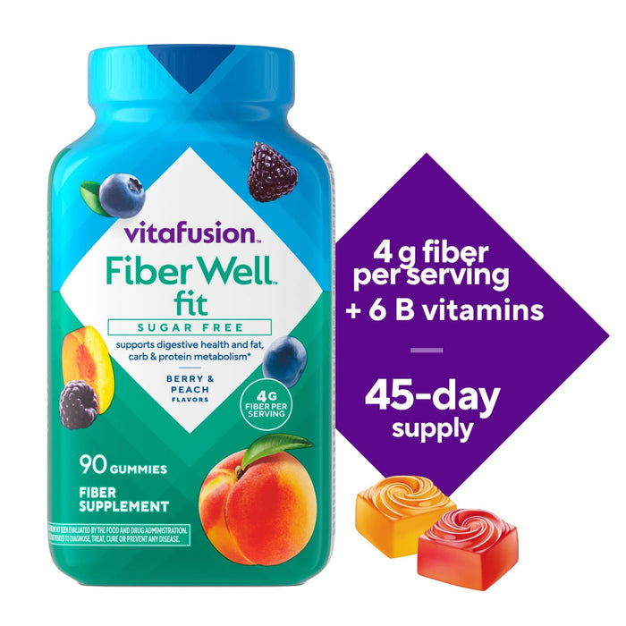 Vitafusion Sugar-Free Fiber Well Fit Gummies Supplement Berry and Peach