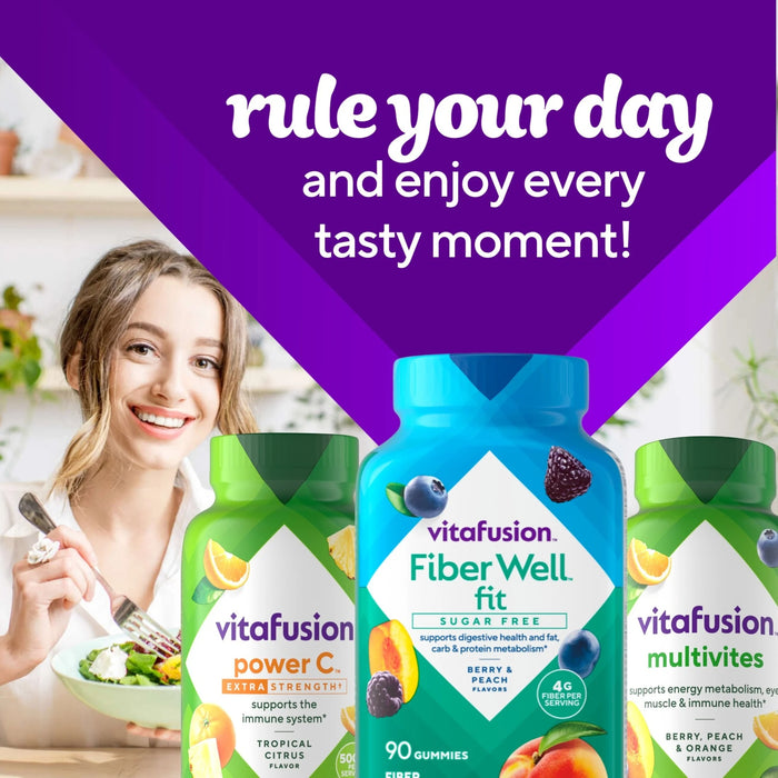 Vitafusion Sugar-Free Fiber Well Fit Gummies Supplement Berry and Peach