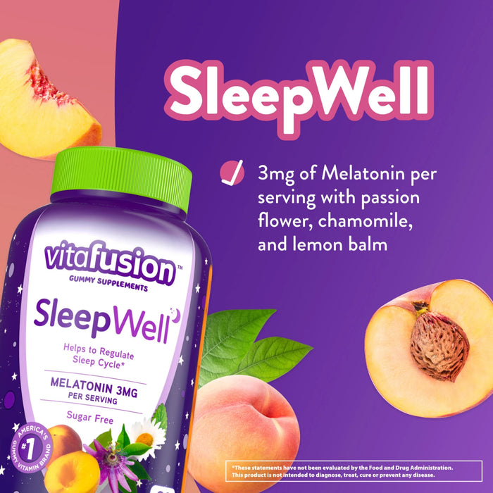 Vitafusion SleepWell Sugar Free 3Mg Melatonin Gummies White Tea and Peach