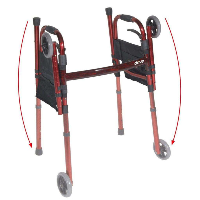 Drive Medical Portable Folding Walker with 5" Wheels and Fold up Legs - Elvoros