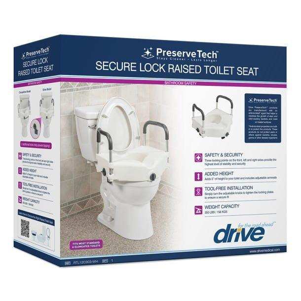 Drive Medical PreserveTech Secure Lock Raised Toilet Seat - 5" Height - Elvoros