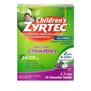 Zyrtec Children's Dye Free Cetirizine 2.5mg Chewables - Grape