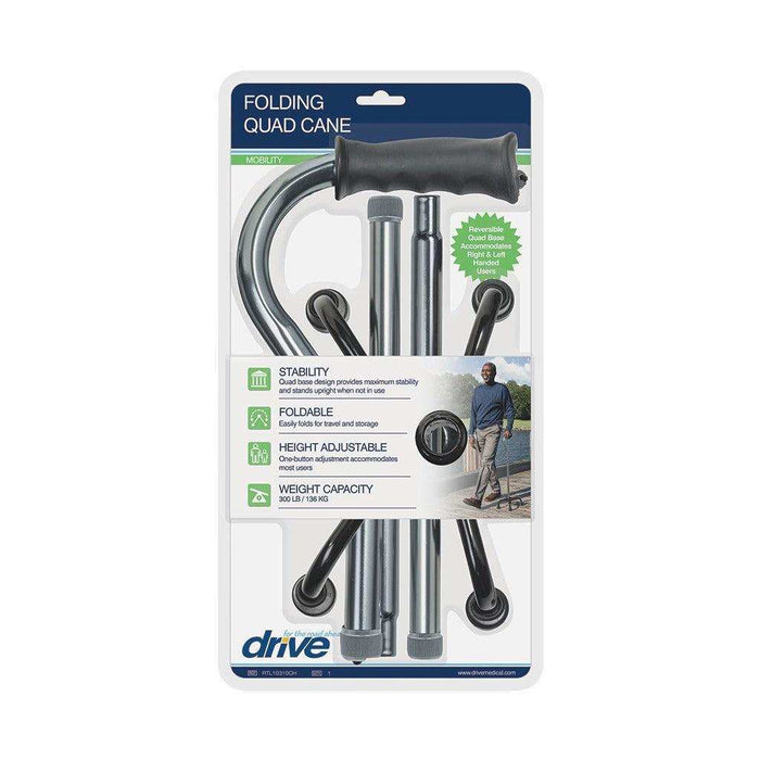 Drive Medical Folding Quad Cane Small Base - Charcoal - Elvoros