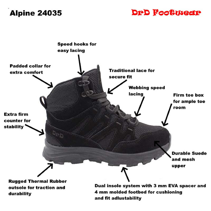 DrD Kids Footwear Alpine High Cut Hiker Ankle-Foot Orthosis and Orthopedic Friendly