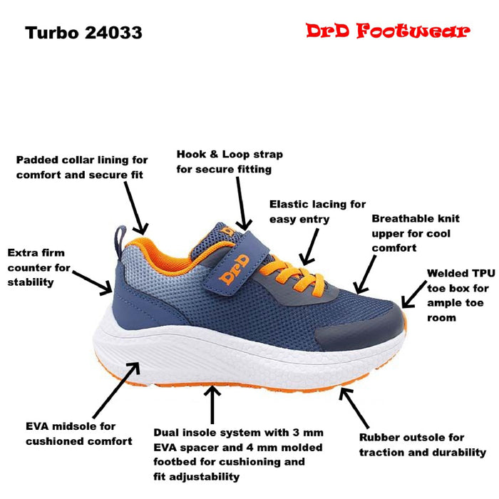 DrD Kids Footwear Turbo Sneaker Ankle-Foot Orthosis and Orthopedic Friendly
