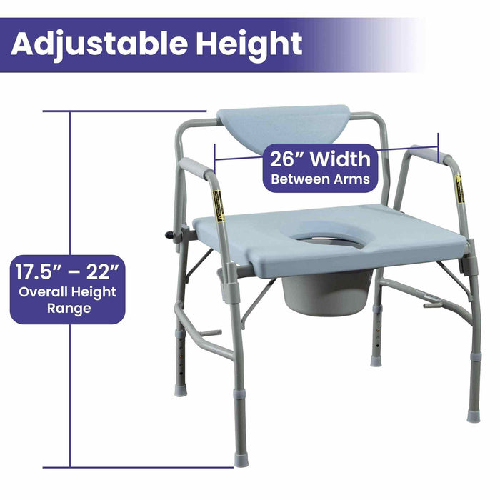 Medacure Bariatric Adjustable Bedside Drop-Arm Commode Chair - Elvoros