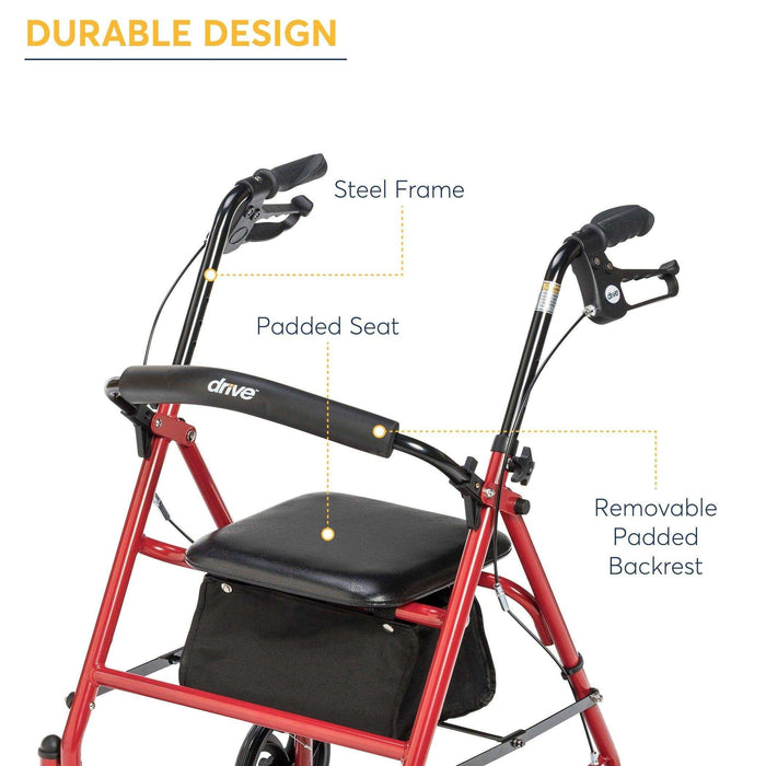 Drive Medical Four Wheel Rollator Walker with Folding Back Support - Elvoros