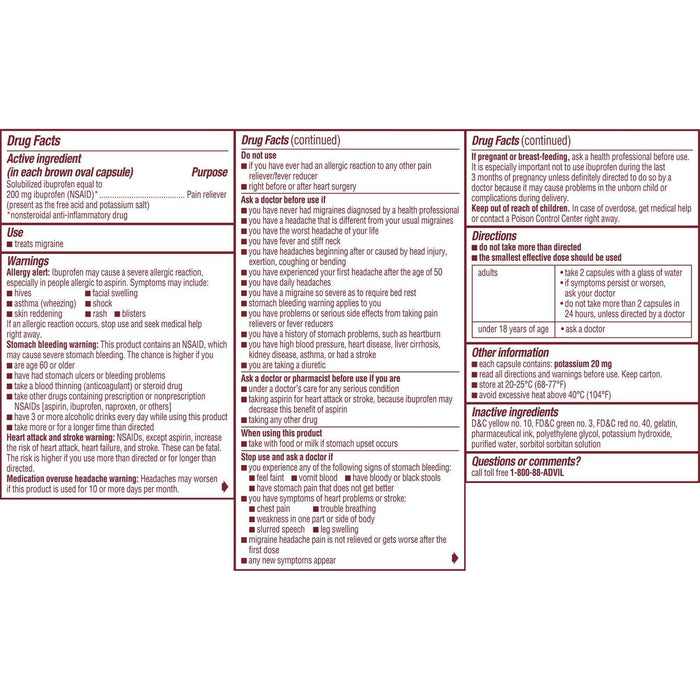 Advil Migraine Pain Reliever Ibuprofen Liquid-Filled Capsules - 80 Ct - Elvoros