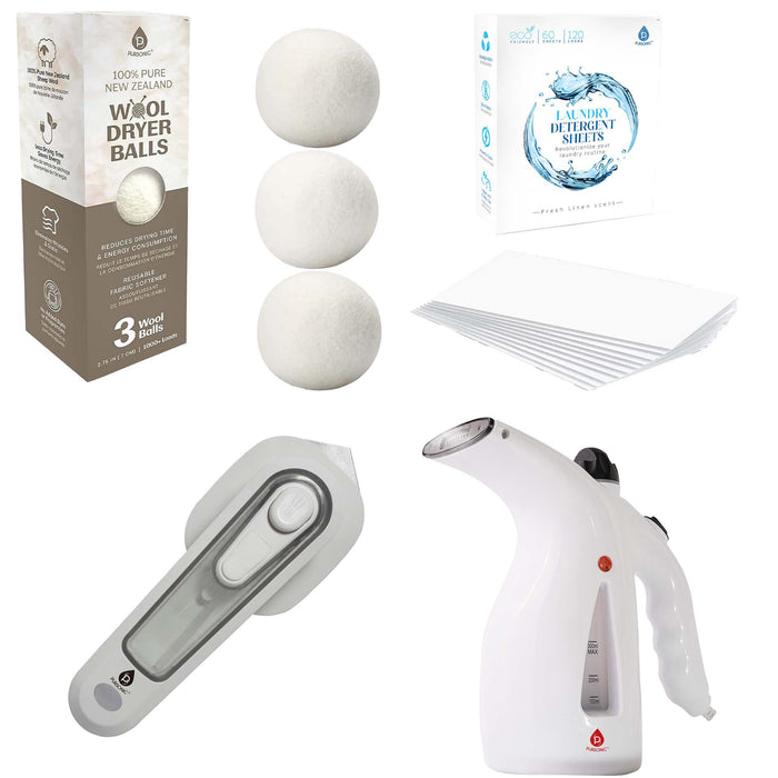 Pursonic Garment Steamer, Mini Iron, Eco-Friendly Laundry Sheets, and Wool Dryer Balls Travel Laundry Essentials Set shophomemed