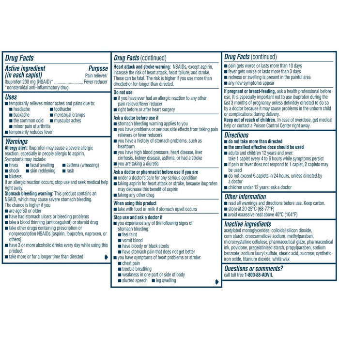 Advil Pain Relievers and Fever Reducer Coated Caplets - 100 Count - Elvoros