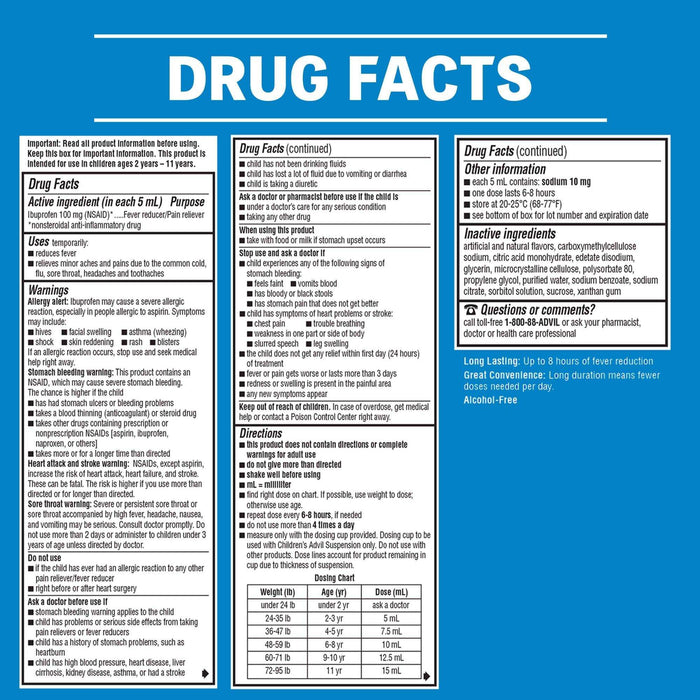 Advil Children's Suspension Fever Reducer Blue Raspberry - 4 fl oz - Elvoros