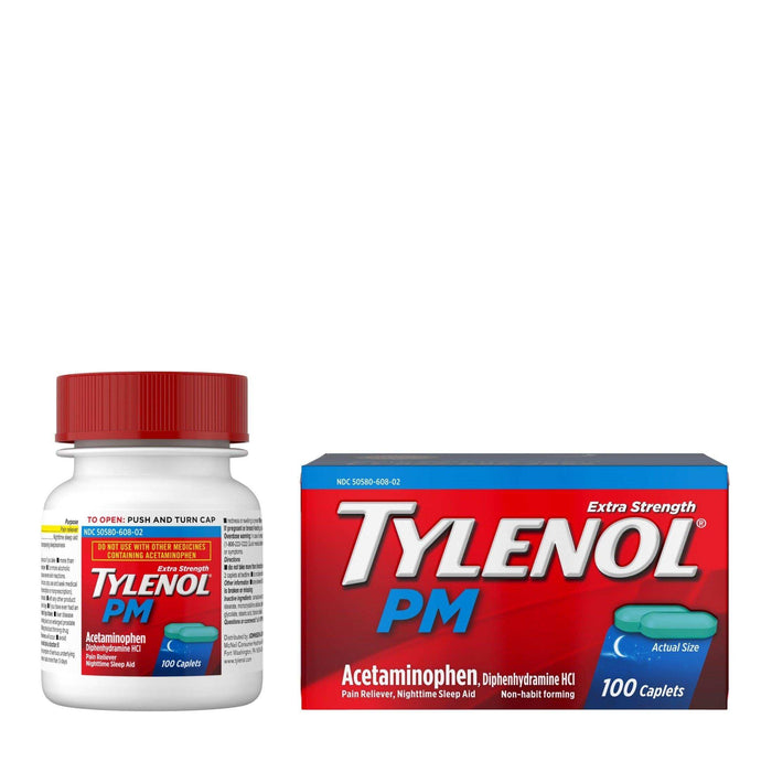 Tylenol PM Extra Strength Pain Reliever & Sleep Aid Caplets - 100 Ct - Elvoros