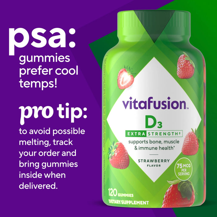 Vitafusion Extra Strength 75mcg Vitamin D3 Gummy Vitamins Strawberry