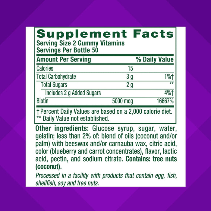 Vitafusion Extra Strength Biotin 5000Mcg Gummy Supplement Blueberry