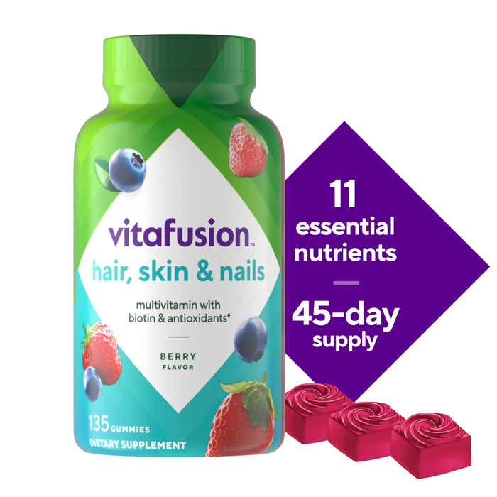 Vitafusion Gorgeous Hair, Skin & Nails Gummy Multivitamin with Biotin Berry Flavor