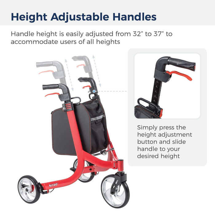 Drive Medical Nitro Euro Style 3-Wheel Rollator Rolling Walker - Elvoros