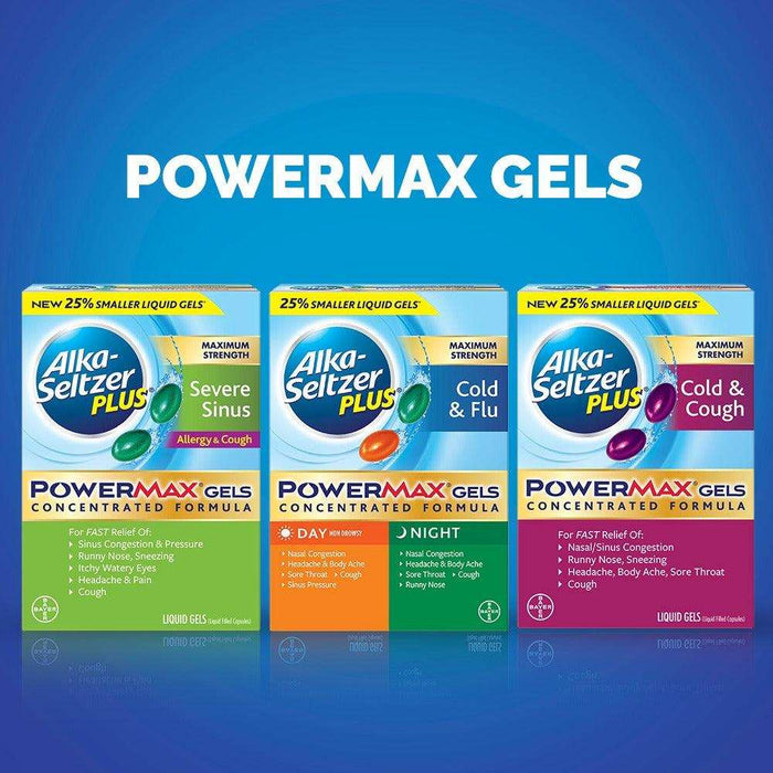 Alka-Seltzer Plus Cold & Flu Powermax Gels - Day 12 Ct + Night 4 Ct - Elvoros