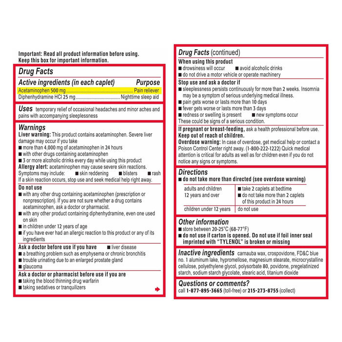 Tylenol PM Extra Strength Pain Reliever & Sleep Aid Caplets - 100 Ct - Elvoros