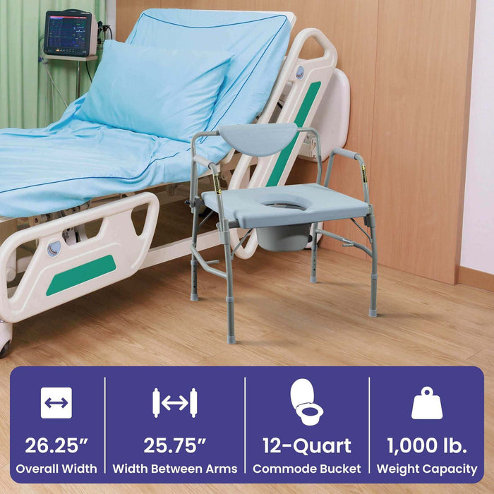 Medacure Bariatric Adjustable Bedside Drop-Arm Commode Chair - Elvoros