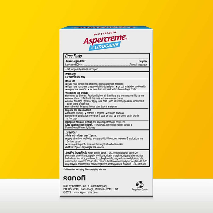 Aspercreme Lidocaine Foot Pain Creme Safe For Diabetic Skin