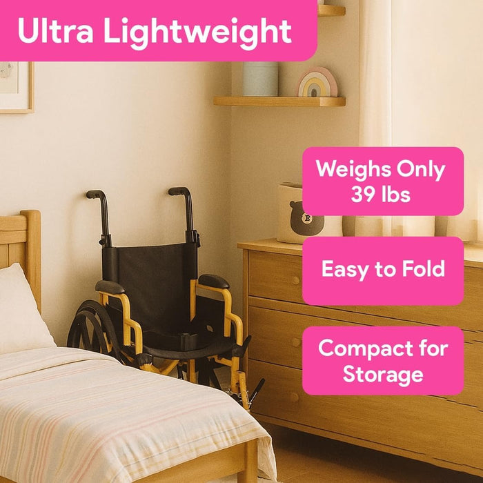 Smilez Pediatric Wheelchair Fun Lightweight Kids Wheelchair with Cushion Seat and Anti-Tippers