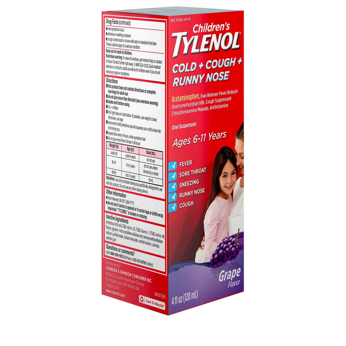 Tylenol Children's Cold+Cough+Runny Nose Suspension Grape - 4 fl. oz - Elvoros