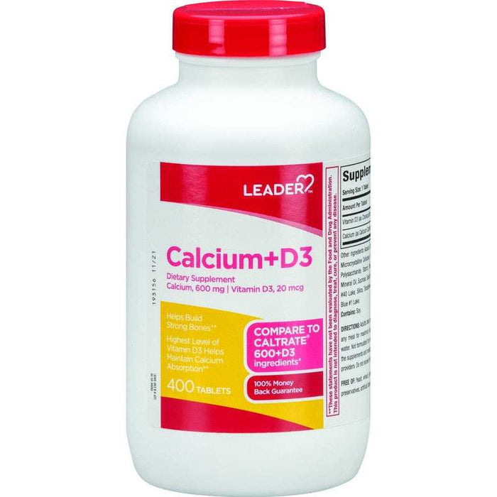 Leader Calcium 600Mg Plus Vitamin D3 20Mcg Dietary Supplement Tablets