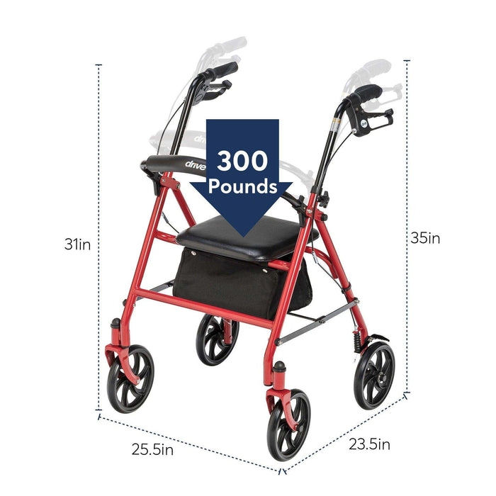 Drive Medical Four Wheel Rollator Walker with Folding Back Support - Elvoros