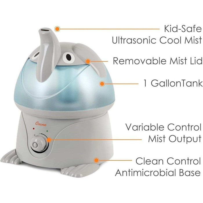 Crane Adorable Ultrasonic Cool Mist Humidifier Elephant - 1 Gallon - Elvoros