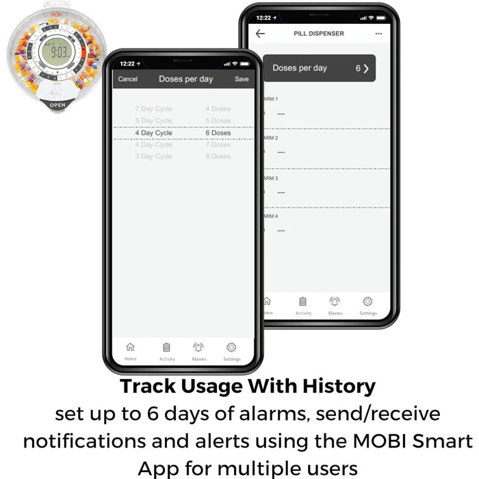 Mobi Smart Medication WiFi Pill Dispenser With UV Blocking Lid 28 Day Capacity
