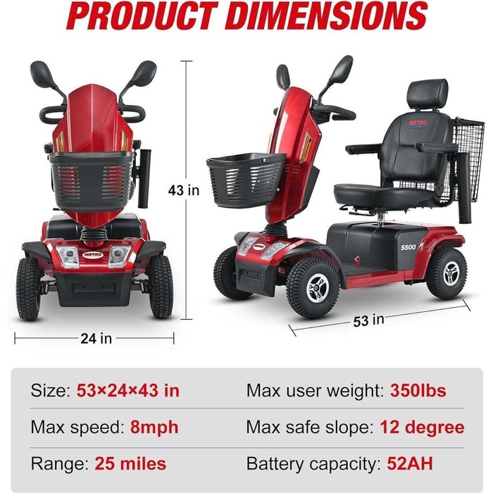 Metro Mobility S500 Series 4-Wheel Heavy Duty Travel Mobility Scooter - Elvoros