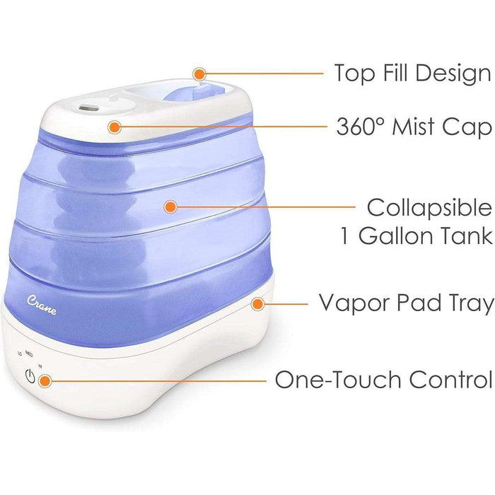 Crane Cool Mist Collapsible Humidifier for Medium Rooms - 1 Gal. - Elvoros