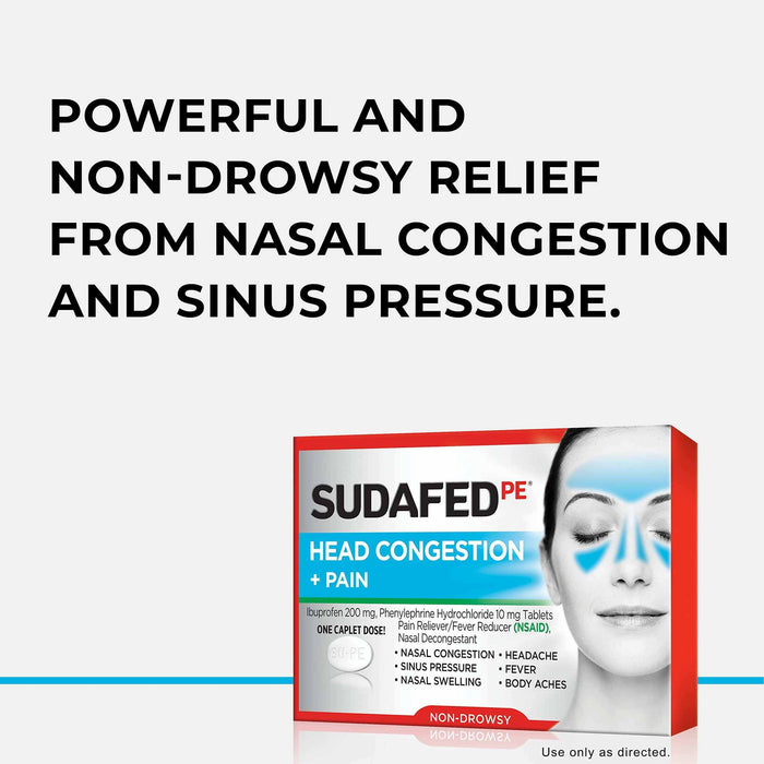 Sudafed PE Head Congestion + Pain Relief Decongestant Caplets - 20 ct.