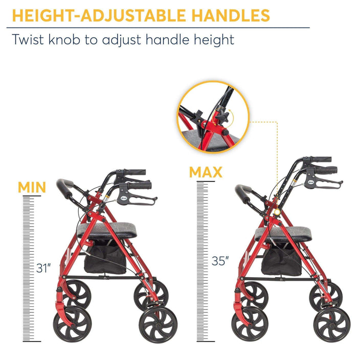 Drive Medical Four Wheel Rollator Walker with Folding Back Support - Elvoros