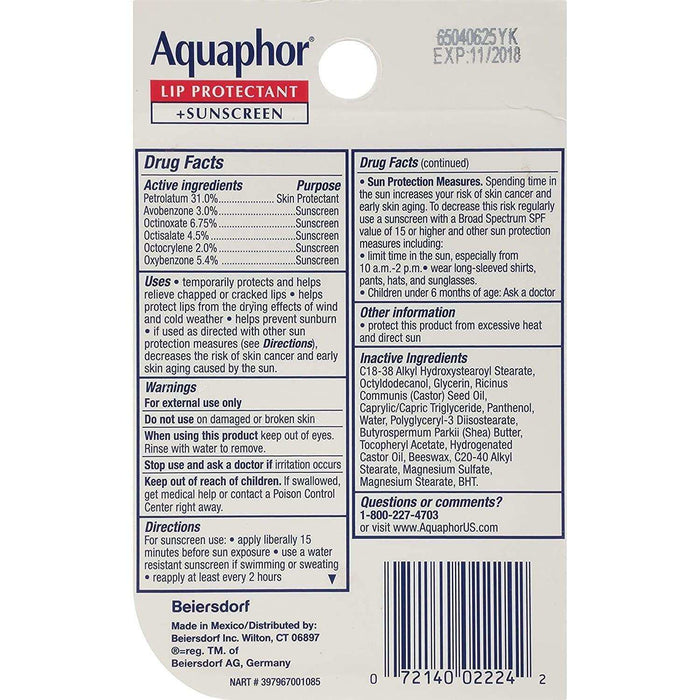 Aquaphor Lip Repair + Protect Broad Spectrum SPF 30 - 2 X 10ml - Elvoros