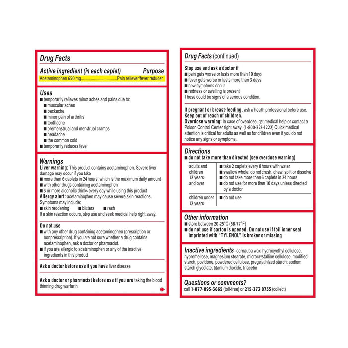 Tylenol 8 Hour Muscle Aches & Pain Acetaminophen Caplets - 100 Ct - Elvoros