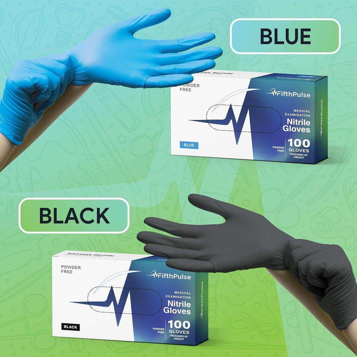 FifthPulse Medical Exam Blue Nitrile Gloves - 10 Boxes of 100 Ct - Elvoros
