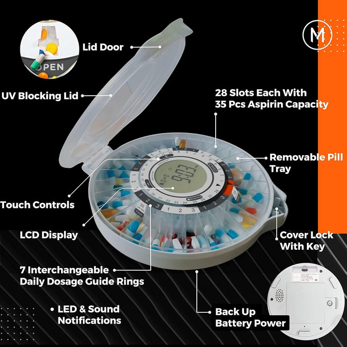 Mobi Smart Medication WiFi Pill Dispenser With UV Blocking Lid 28 Day Capacity